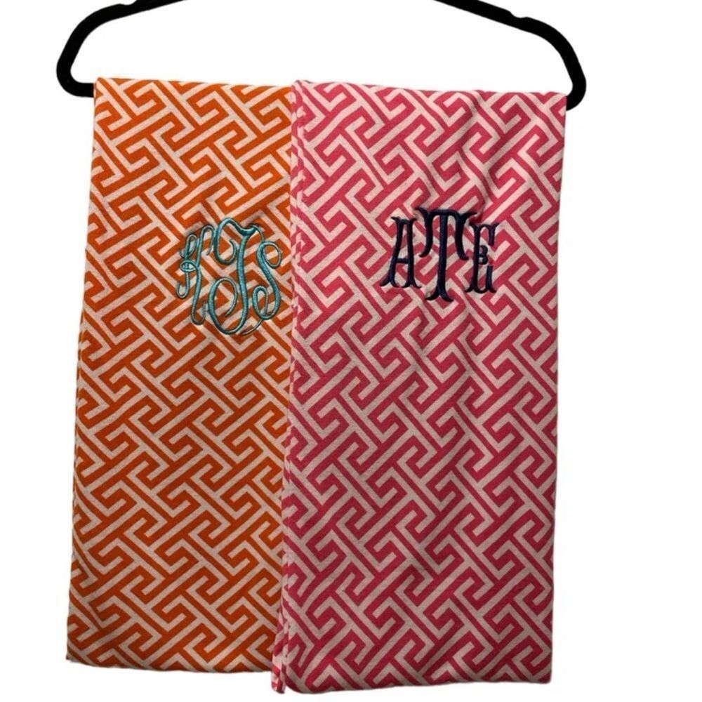 Geometric Patterned Towels - Orange and Pink
